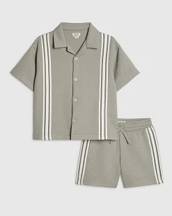 Mini Boys Green Boxy Stripe Smart Shirt Set