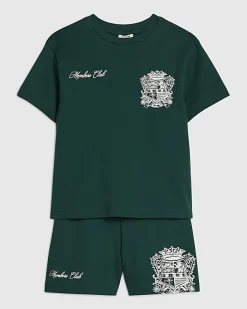 Mini Boys Green Crest T-Shirt And Shorts Set