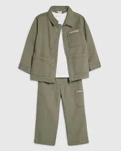 Mini Boys Green Twill Shirt 3 Piece Set