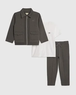 Mini Boys Grey Textured Jacket 3 Piece Set