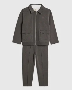 Mini Boys Grey Textured Jacket 3 Piece Set