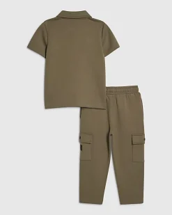 Mini Boys Khaki Polo Shirt and Jogger Set