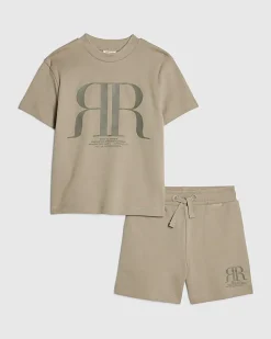 Mini Boys Khaki RR T-Shirt And Shorts Set