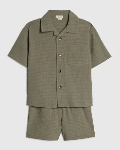 Mini Boys Khaki Textured Shirt Set
