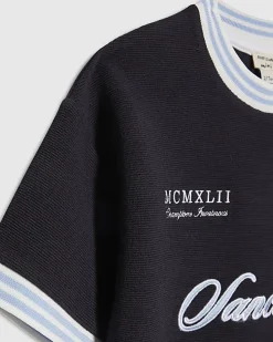 Mini Boys Navy Football Rib T-shirt
