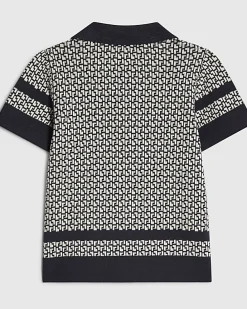 Mini Boys Navy Geometric Print Polo Shirt