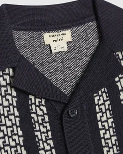 Mini Boys Navy Geometric Print Polo Shirt
