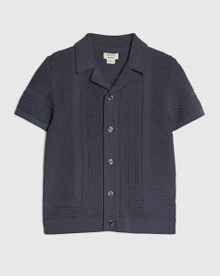 Mini Boys Navy Knitted Shirt