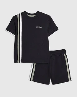 Mini Boys Navy Oversized Textured T-Shirt Set