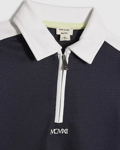 Mini Boys Navy Slim Blocked Polo Set