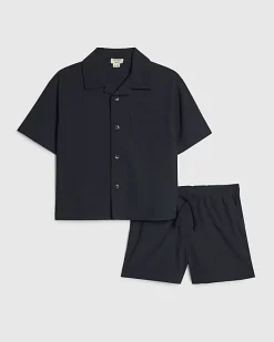 Mini Boys Navy Textured Shirt Set