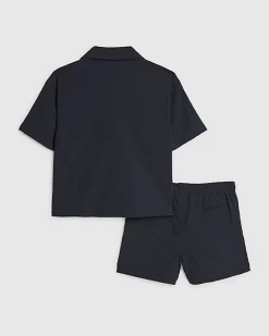 Mini Boys Navy Textured Shirt Set