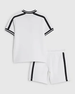 Mini Boys White Baseball Polo Shirt Set