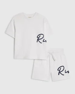 Mini Boys White Oversized River T-Shirt Set