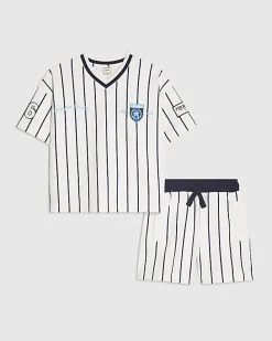 Mini Boys White Oversized Stripe T-Shirt Set