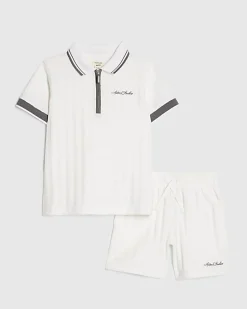 Mini Boys White Polo Shirt And Shorts Set