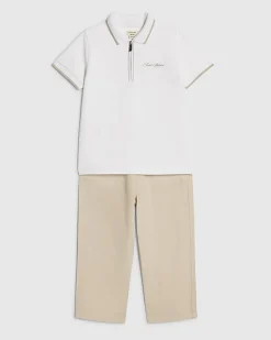 Mini Boys White Textured Polo Shirt