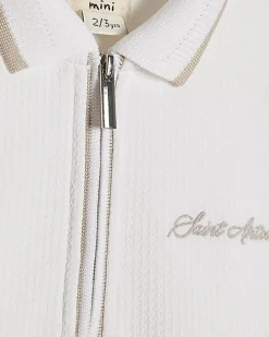 Mini Boys White Textured Polo Shirt