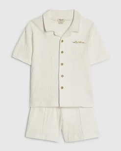 Mini Boys White Textured Shirt Set
