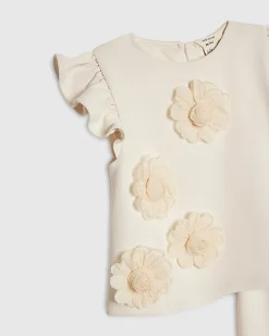 Mini Girls Beige 3D Rosette Skirt Set