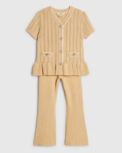 Mini Girls Beige Peplum Hem Short Sleeve Top