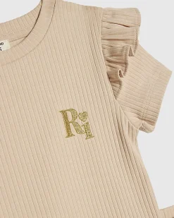 Mini Girls Beige Ribbed Peplum Top Set