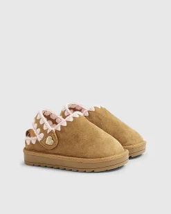 Mini Girls Beige Whipstitch Strap Slippers