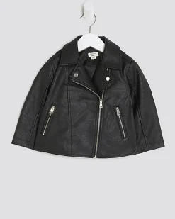 Mini Girls Black Faux Leather Biker Jacket