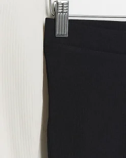Mini girls black rib flare trousers 2 pack