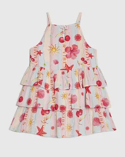 Mini Girls Blue Beach Print Mini Dress