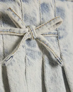 Mini Girls Blue Bow Pleated Denim Skort