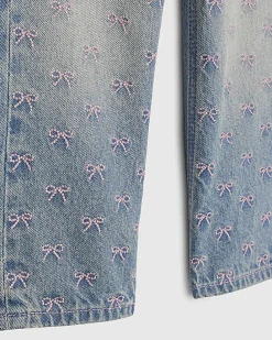 Mini Girls Blue Embroidered Bow Jeans