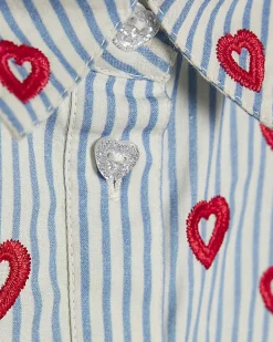 Mini Girls Blue Heart Stripe Shirt Dress
