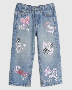 Mini Girls Blue Love Graffiti Straight Jeans