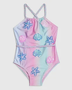 Mini Girls Blue Ombre Sequin Swimsuit