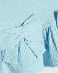 Mini Girls Blue Peplum Bow Rib Shorts Set