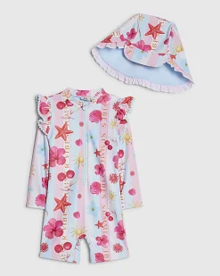 Mini Girls Blue Stripe La Mer Rashsuit Set
