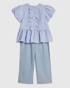 Mini Girls Blue Stripe Top And Jeans Set