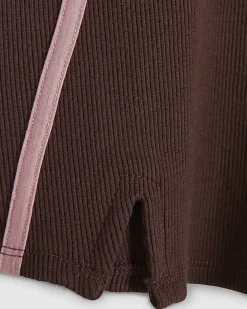 Mini Girls Brown Ribbed Polo Dress