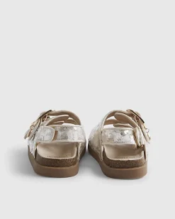 Mini Girls Brown Sequin Charm Footbed Sandals
