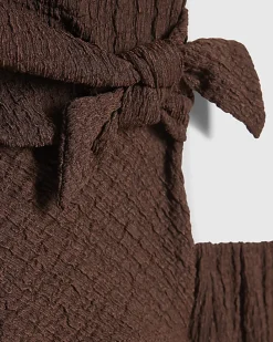 Mini Girls Brown Textured Wide Leg Set