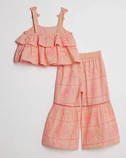Mini Girls Coral Tiered Broderie Top Set