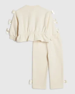Mini Girls Cream Bow Cinched Sweatshirt Set