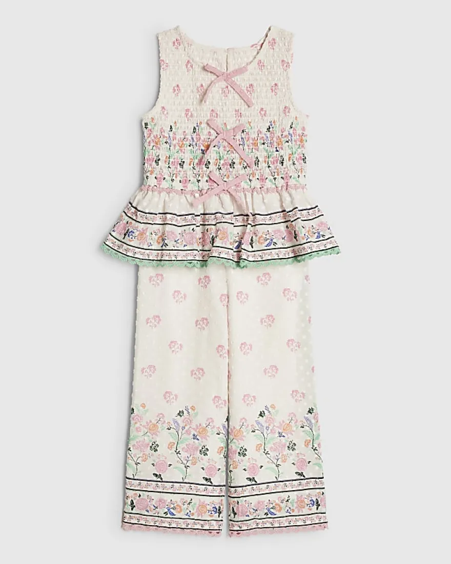 Mini Girls Cream Cotton Top and Trouser Set