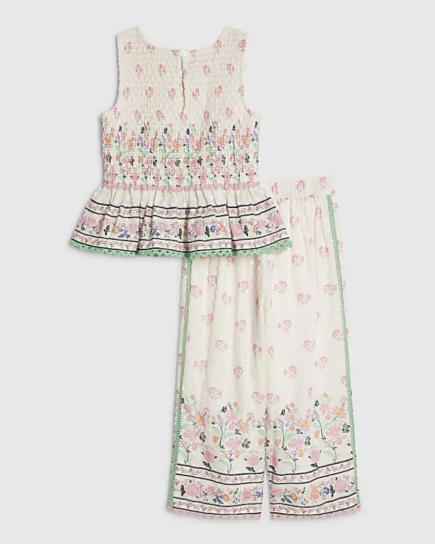 Mini Girls Cream Cotton Top and Trouser Set