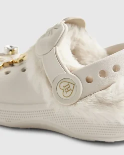 Mini Girls Cream Faux Fur Charm Clogs