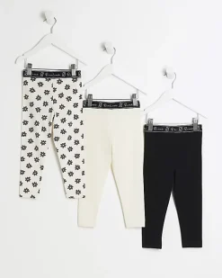 Mini Girls Cream floral Print Leggings 3 pack