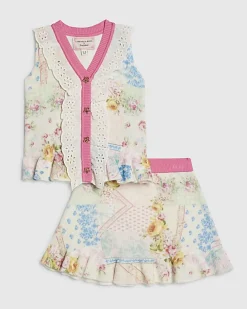 Mini Girls Cream Floral Skirt Set