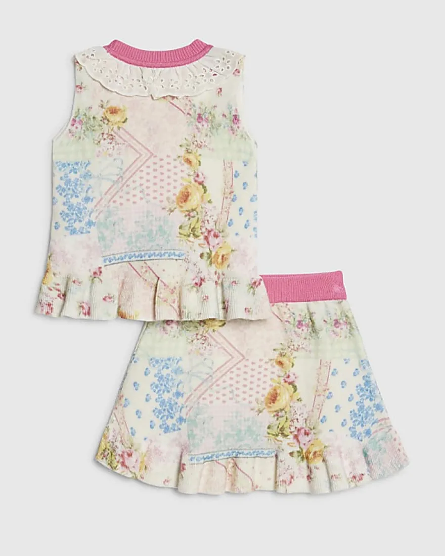 Mini Girls Cream Floral Skirt Set