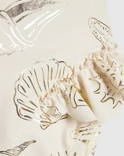 Mini Girls Cream Gold Foil Shell Swimsuit